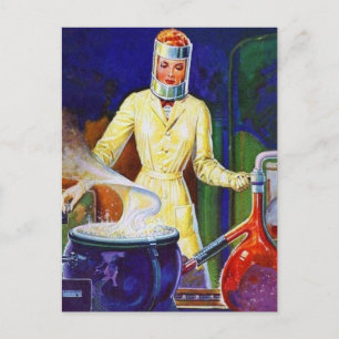 Vintage Retro Women 30s Pulp Lady Women Scientist Postcard
