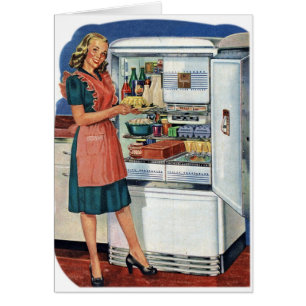 Vintage Retro Women 50s Kitchen Full Refrigerator