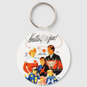 Vintage Retro Women 60s Knitting is Fun! Key Ring