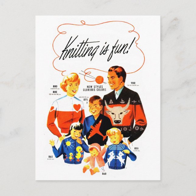 Vintage Retro Women 60s Knitting is Fun! Postcard (Front)