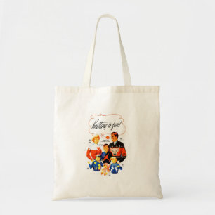Vintage Retro Women 60s Knitting is Fun! Tote Bag