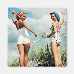 Vintage Retro Women 60s Surfing Beach Girls Magnet