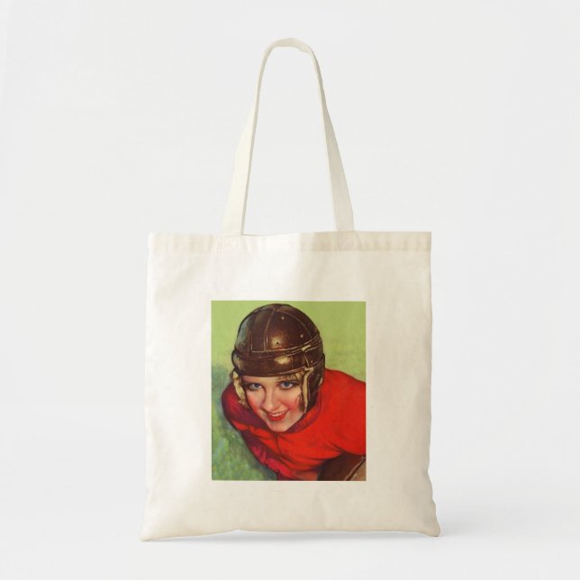 Vintage Retro Women Football Gridiron Girl Tote Bag (Front)