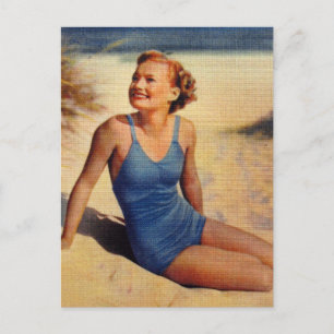 Vintage Retro Women Forties Swim Suit Beauty Postcard