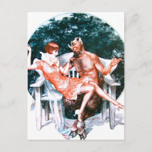 Vintage Retro Women French Devil and The Lady Postcard