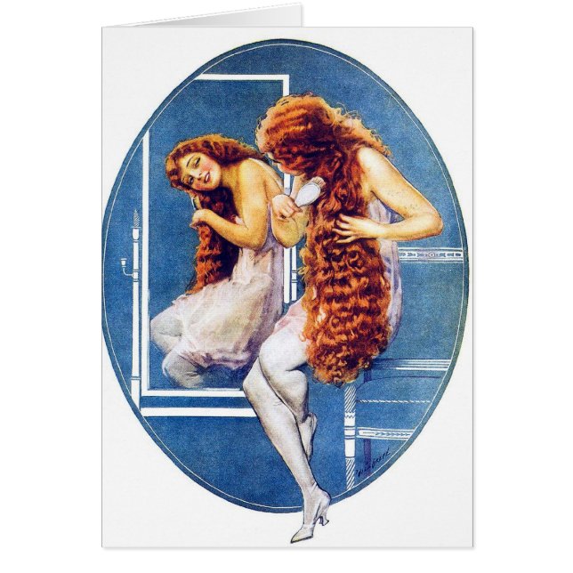 Vintage Retro Women Magazine Illustration Red Hair (Front)