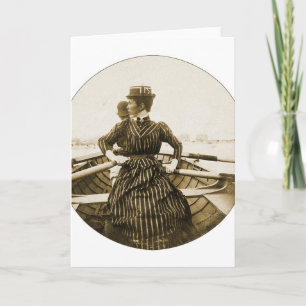 Vintage Retro Women Photo Row Row Row Your Boat Card