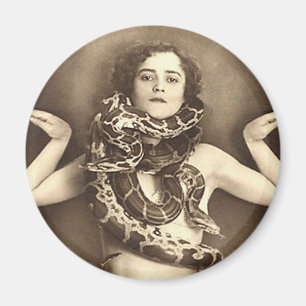 Vintage Retro Women Sideshow Snake Charmer Magnet