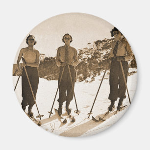 Vintage Retro Women Skiing 'Ski Bums 1942' Magnet