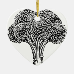 Vintage retro woodcut broccoli ceramic tree decoration