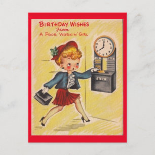 Vintage Retro Working Girl Happy Birthday Holiday Postcard