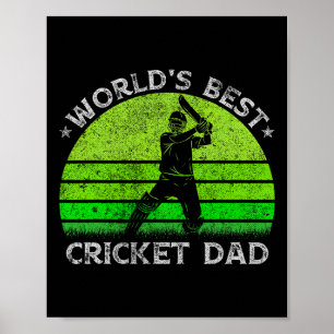 Vintage Retro World's Best Cricket Dad Silhouette Poster