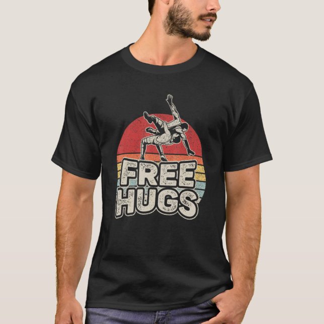 Vintage Retro Wrestling   Free Hugs Wrestling T-Shirt (Front)
