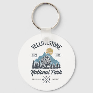 Vintage Retro Yellowstone National Park Hiking Key Ring