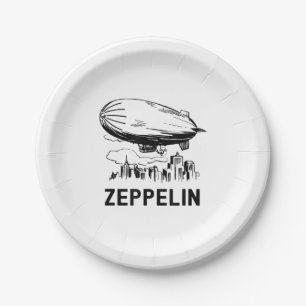 Vintage Retro Zeppelin - Dirigible Airship Sketch Paper Plate