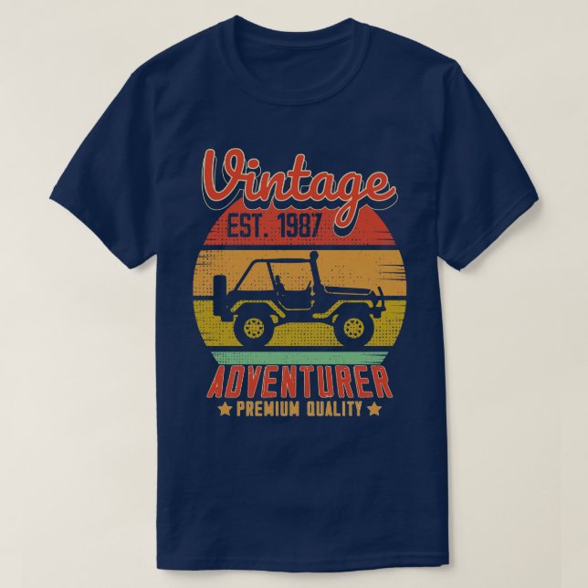 Vintage RetroAdventurer Est 1987 Birthday Gift T-Shirt (Design Front)