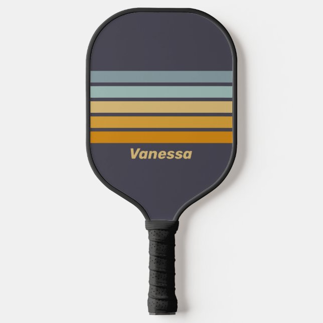 Vintage Retrograde Rainbow Across Striping | Name Pickleball Paddle (Front)