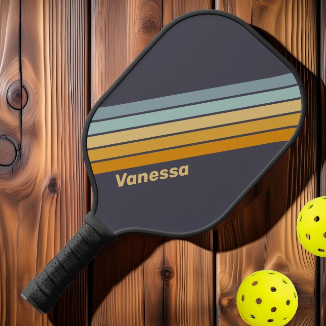 Vintage Retrograde Rainbow Striped with Name Pickleball Paddle (Creator Uploaded)