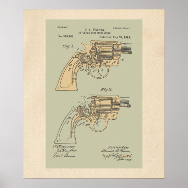Vintage Revolver Patent Illustration Poster (Front)