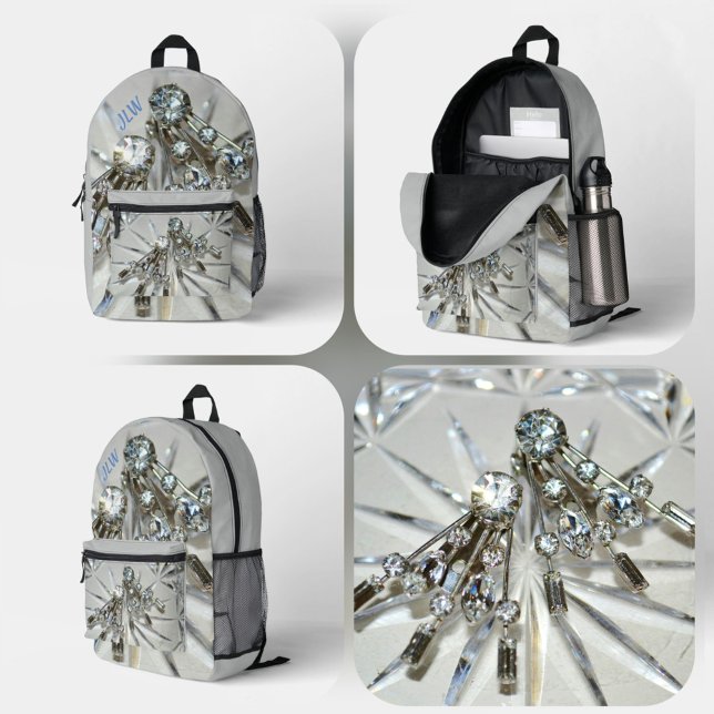 Vintage Rhinestone Glam with Personalised Initials Printed Backpack (Creator Uploaded)