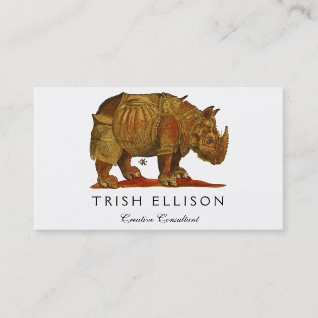Vintage Rhino Durer's Rhinoceros Antique Business Card (Front)