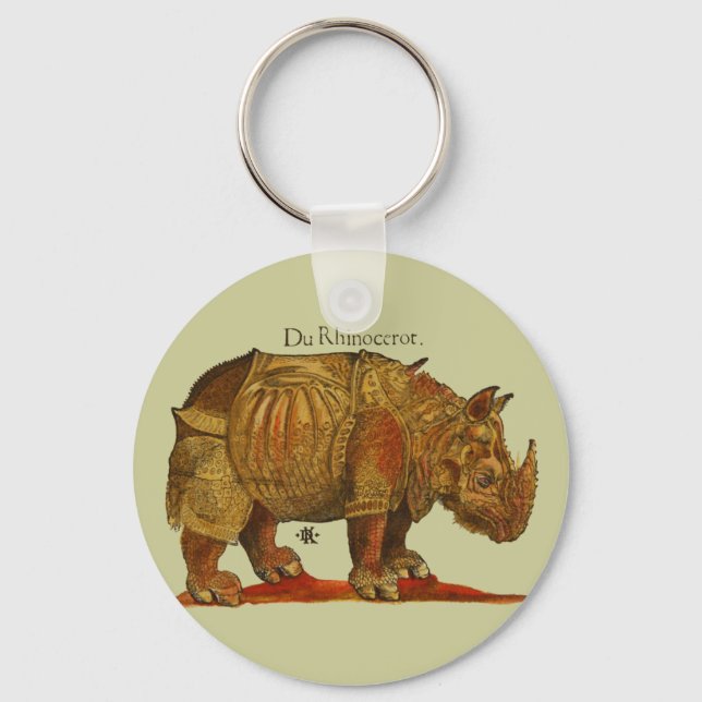 Vintage Rhino Durer's Rhinoceros Antique Key Ring (Front)