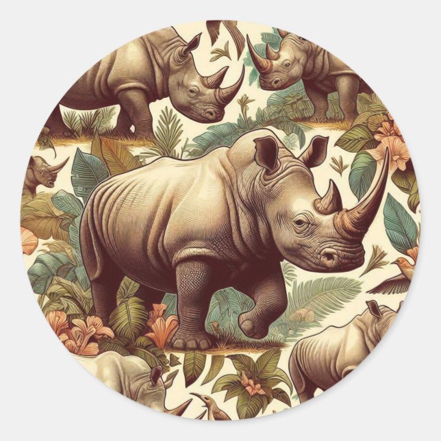 Vintage Rhino Seamless Classic Round Sticker (Front)