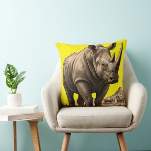 Vintage Rhinoceros African Wildlife Illustration T Cushion