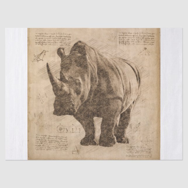 Vintage Rhinoceros Drawing Tissue Paper (Front)