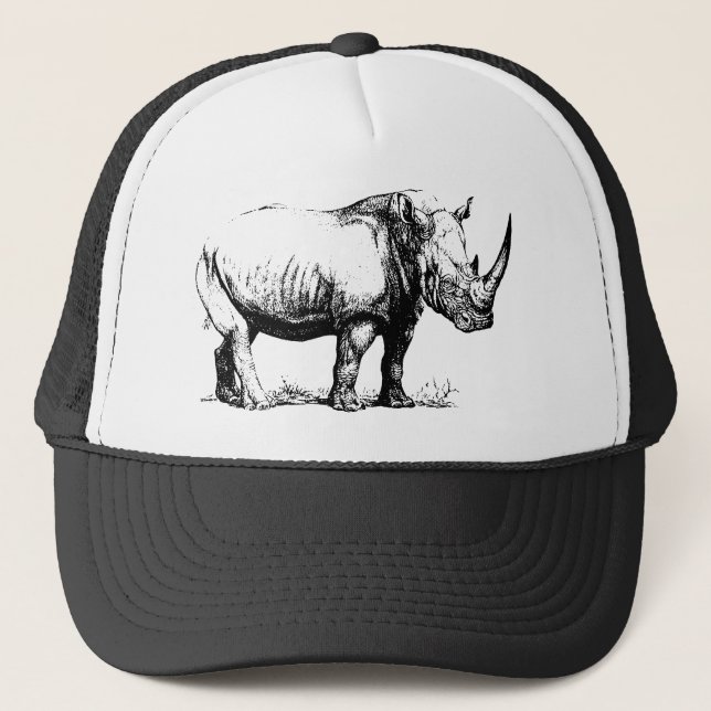 Vintage Rhinoceros Illustration, Animal Trucker Hat (Front)