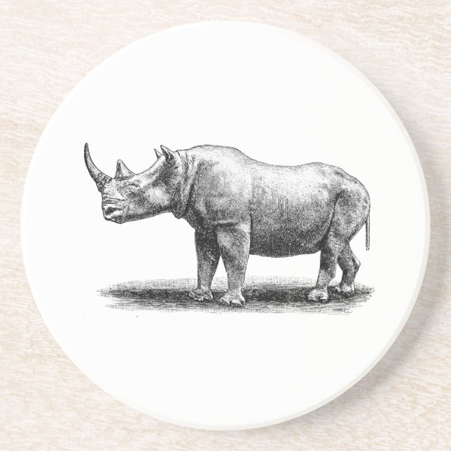 Vintage Rhinoceros Illustration Rhino Rhinos Coaster (Front)