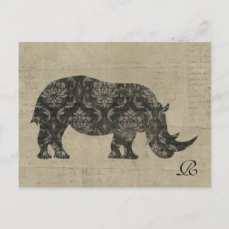 Vintage Rhinoceroses Silhouette  Monogram Postcard