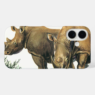Vintage Rhinos or Rhinoceros, Wild Jungle Animals iPhone 16 Case