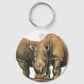 Vintage Rhinos or Rhinoceros, Wild Jungle Animals Key Ring