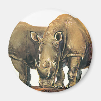Vintage Rhinos or Rhinoceros, Wild Jungle Animals Magnet