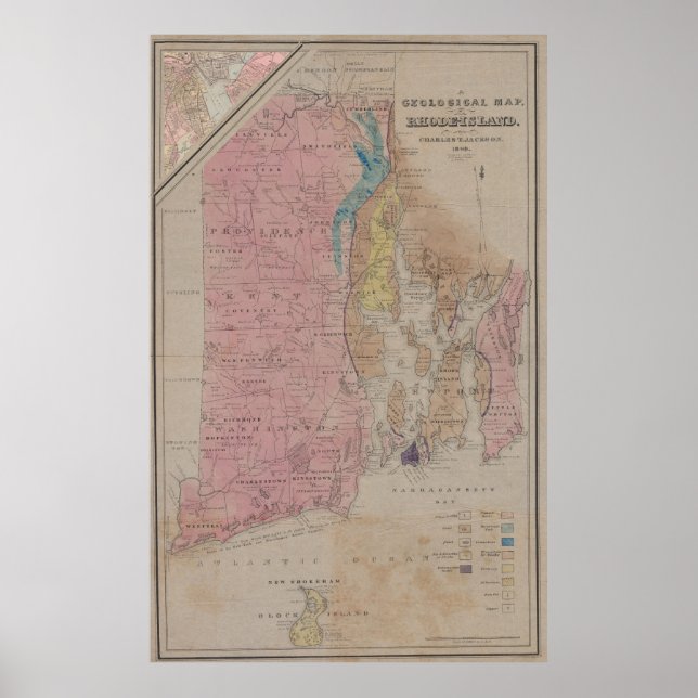 Vintage Rhode Island Geological Map (1840) Poster (Front)