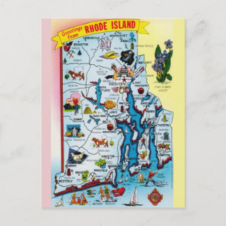 Vintage Rhode Island Map Postcard