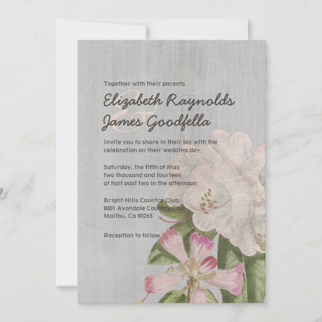 Vintage Rhododendron Wedding Invitations (Front)