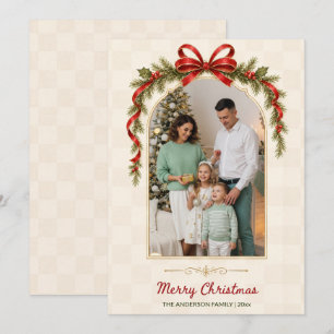 Vintage Ribbon Arch Family Photo Merry Christmas Holiday Card