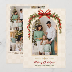 Vintage Ribbon Arch Multi Photo Merry Christmas Holiday Card