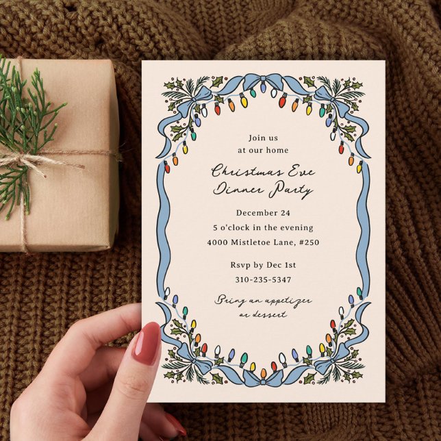 Vintage Ribbons Coloured Lights Christmas Party Invitation (Creator Uploaded)