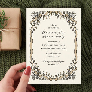 Vintage Ribbons Coloured Lights Christmas Party Invitation