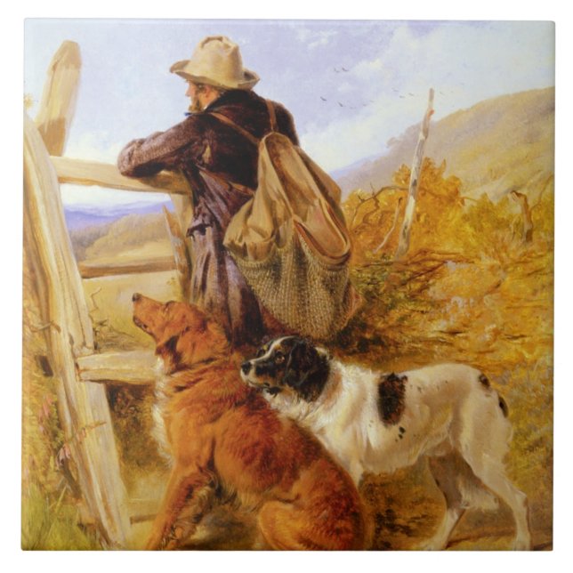 Vintage Richard Ansdell The Gamekeeper Dogs Golden Tile (Front)