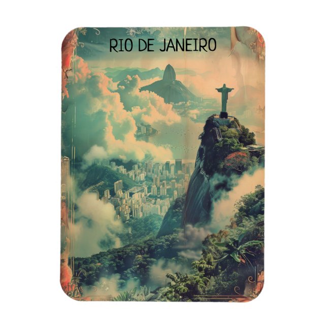 Vintage Rio de Janeiro Travel Jesus Statue Magnet (Vertical)