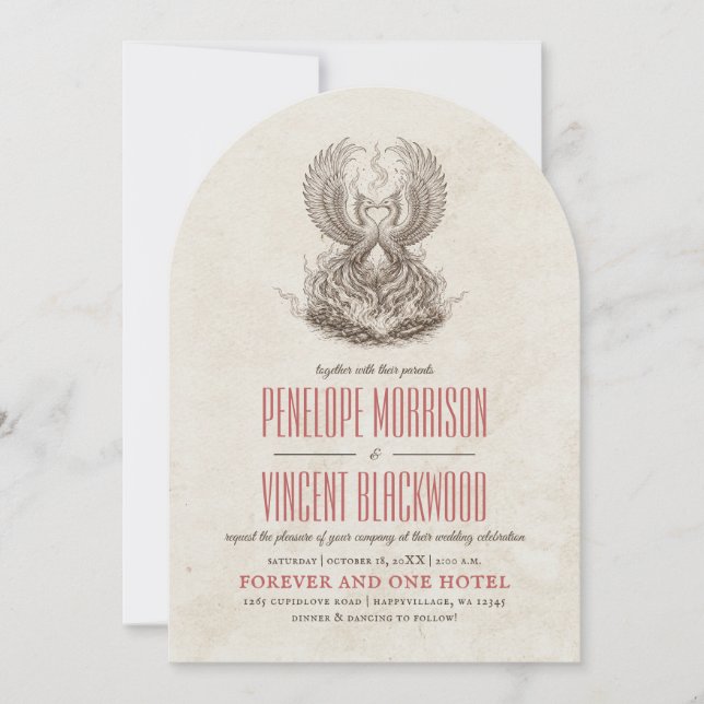 Vintage Rising Phoenixes Love Wedding Invitation (Front)