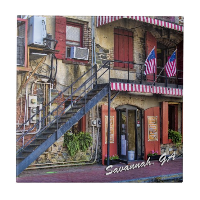 Vintage River Street Savannah Georgia Travel Photo Tile (Front)