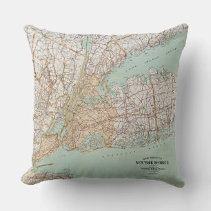 Vintage Road Map Of The New York District Gallery Cushion