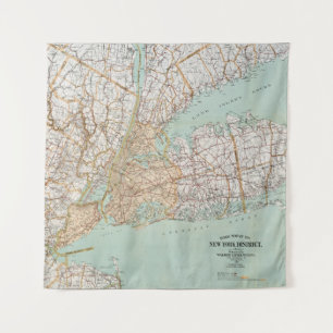 Vintage Road Map Of The New York District Gallery  Tapestry