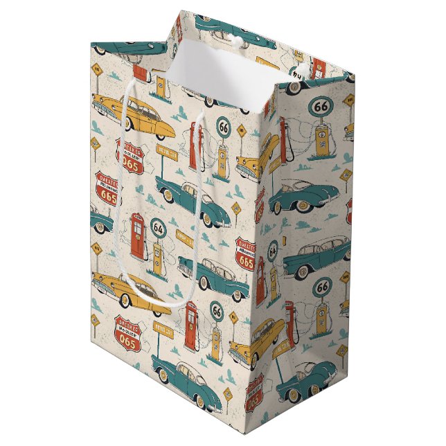 Vintage Road Trip Pattern (1) Medium Gift Bag (Front Angled)