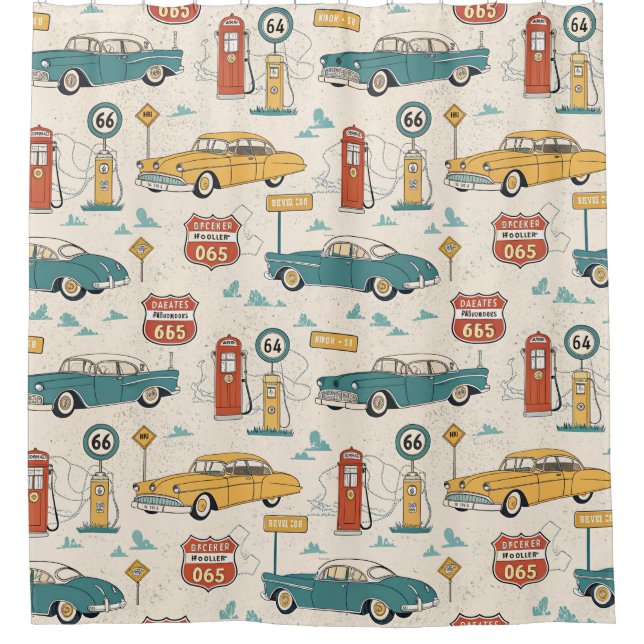Vintage Road Trip Pattern (1) Shower Curtain (Front)